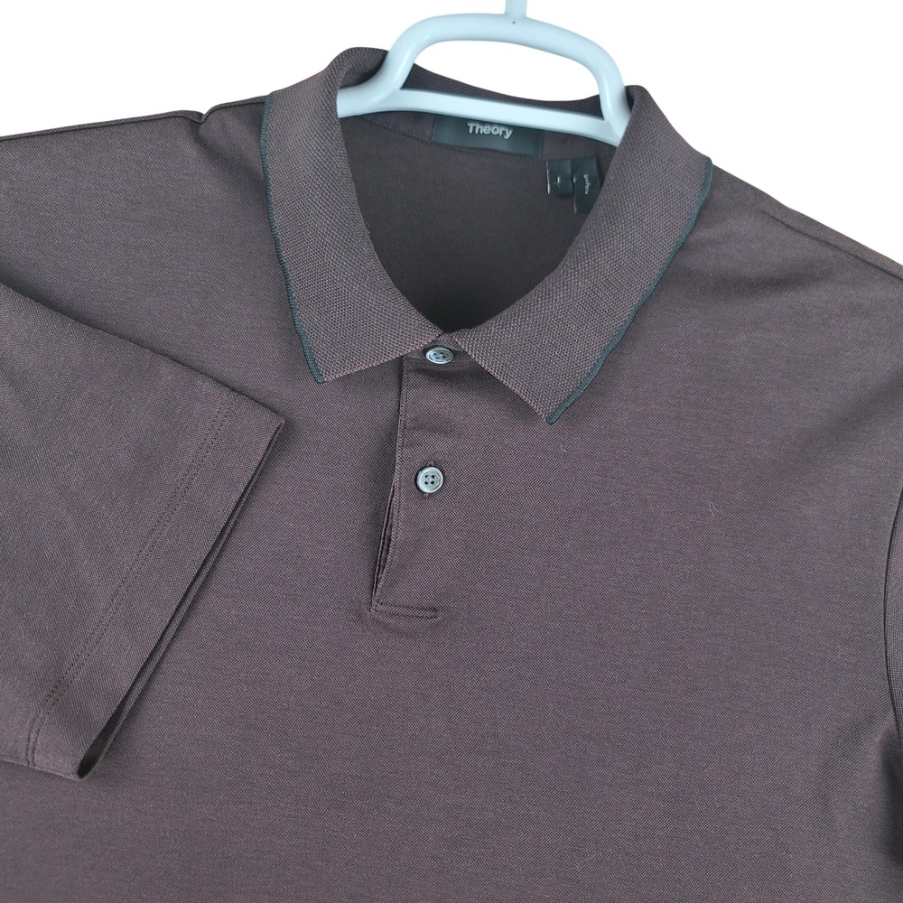 Theory Standard Polo Mens L Brown Pima Cotton Blend Short Sleeve Current Pique